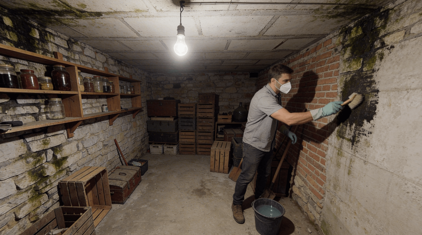 traitement des moisissures sur mur de cave